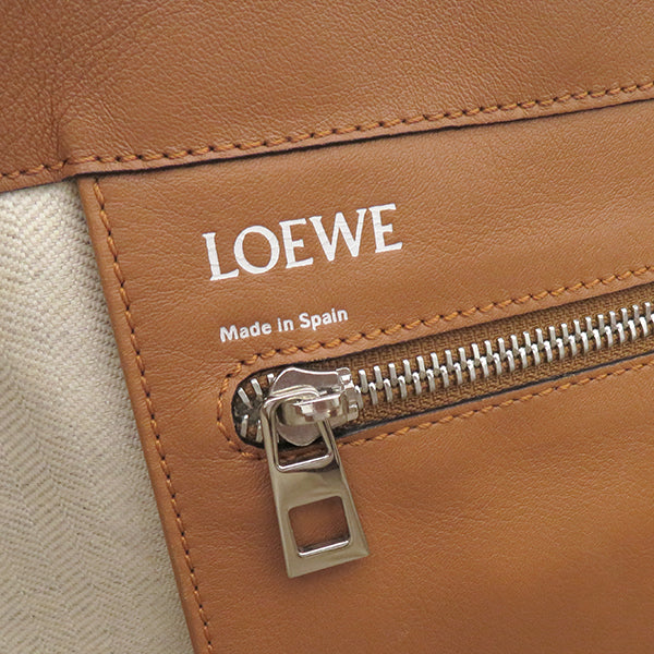 ロエベ LOEWE イーストウエストショッパー ブラウン レザー トートバッグ シルバー金具 茶 ハンドバッグ