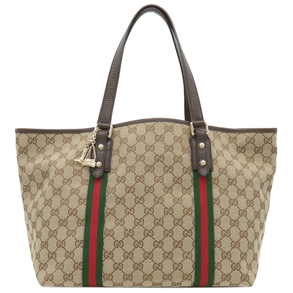 グッチ GUCCI シェリーライン ショルダーバック 139260 ベージュ GGキャンバス レザー トートバッグ ゴールド金具 茶 ウェブ