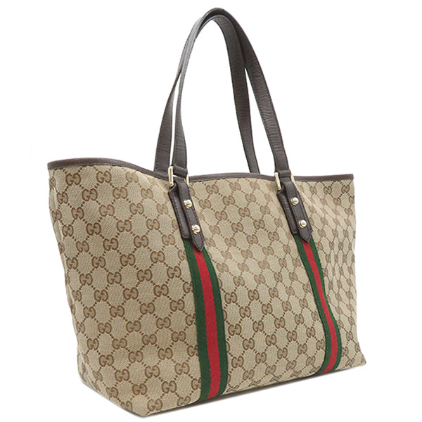 グッチ GUCCI シェリーライン ショルダーバック 139260 ベージュ GGキャンバス レザー トートバッグ ゴールド金具 茶 ウェブ