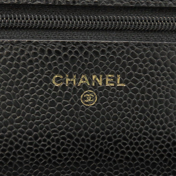 シャネル CHANEL マトラッセ チェーンショルダー A33814 ブラック キャビアスキン チェーンウォレット ゴールド金具 黒