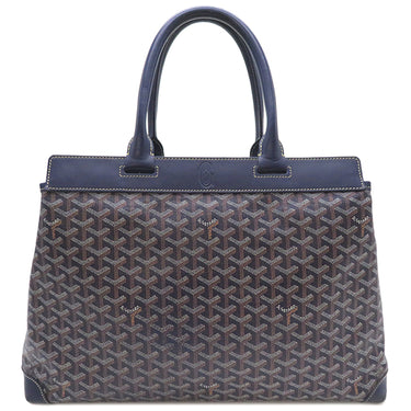 ゴヤール GOYARD ベルシャス MM ネイビー レザー コーティングキャンバス トートバッグ シルバー金具 ヘリンボーン柄