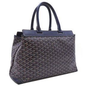 ゴヤール GOYARD ベルシャス MM ネイビー レザー コーティングキャンバス トートバッグ シルバー金具 ヘリンボーン柄