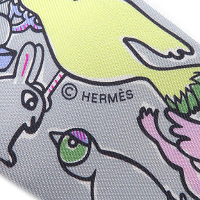 エルメス HERMES ツイリー グリペール×ローズ×ジョーヌ シルク スカーフ 【MILLE ET UN LAPINS/千と一のウサギ】