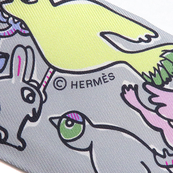 エルメス HERMES ツイリー グリペール×ローズ×ジョーヌ シルク スカーフ 新品 未使用【MILLE ET UN LAPINS/千と一のウサギ】