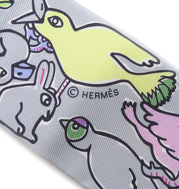 エルメス HERMES ツイリー グリペール×ローズ×ジョーヌ シルク スカーフ 新品 未使用【MILLE ET UN LAPINS/千と一のウサギ】