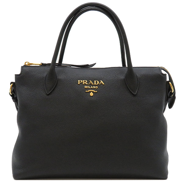 プラダ PRADA ヴィッテロダイノ ハンドバッグ 1BA157 ブラック レザー 2WAYバッグ ゴールド金具 黒 ショルダー