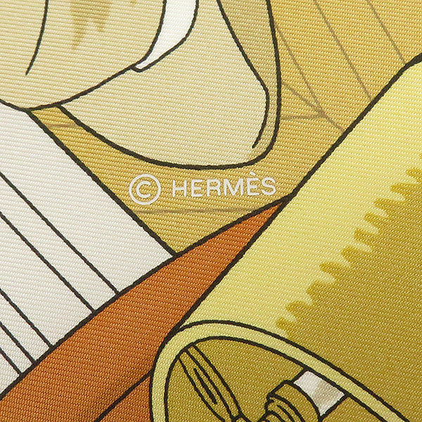 エルメス HERMES カレ90 CARRE キャメル×ヴェール×ホワイト シルク スカーフ 【Mystere au 24/24番地のミステリー】