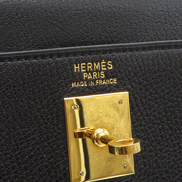 エルメス HERMES ケリー40 内縫い ヴェルソ ブラックXナチュラル アルデンヌ ボックスカーフ ハンドバッグ ゴールド金具 バイカラー 黒 茶