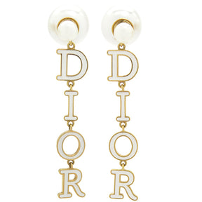 ディオール DIOR パール ロゴ ドロップ ホワイト×ゴールド GP フェイクパール ピアス ゴールド金具 白 スイング