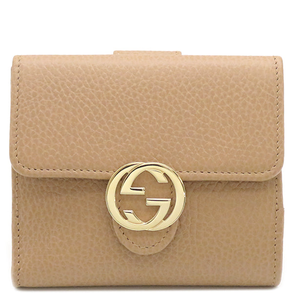 グッチ GUCCI インターロッキングG コンパクトウォレット 615525 ベージュ レザー 二つ折り財布 ゴールド金具 二つ折り財布