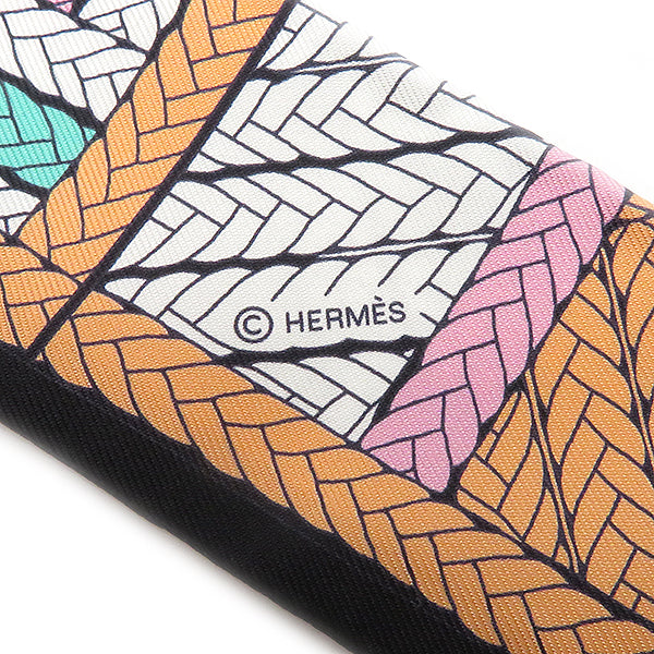 エルメス HERMES ツイリー アプリコット×ブラック×ローズ シルク スカーフ 新品 未使用【TRESSES H/トレスH】