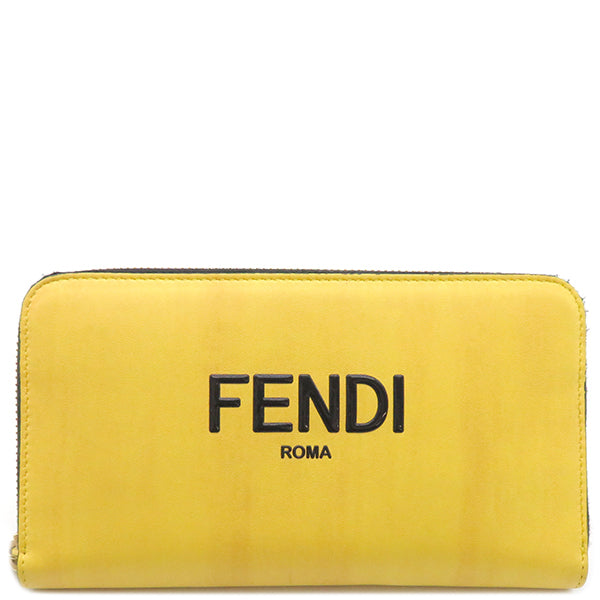 フェンディ FENDI FENDI ロゴ ジップアラウンド ウォレット 7M0210 イエロー レザー 長財布 ゴールド金具 黄 ラウンドファスナー