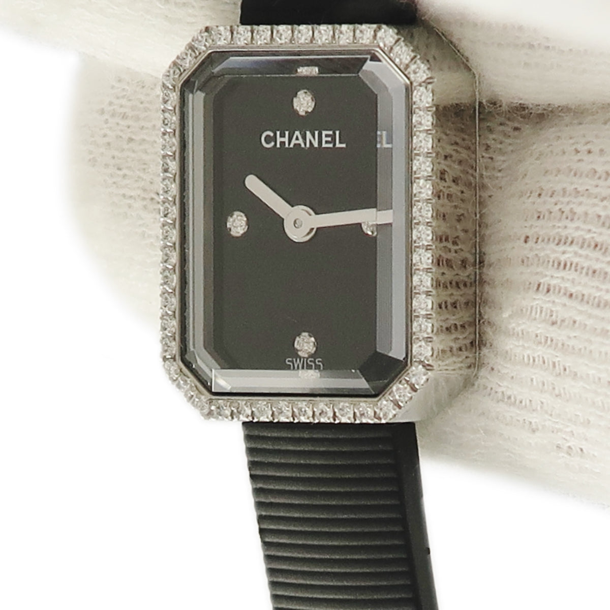 シャネル CHANEL プルミエール ミニ H2434 クオーツ レディース 純正ダイヤ 黒 角型