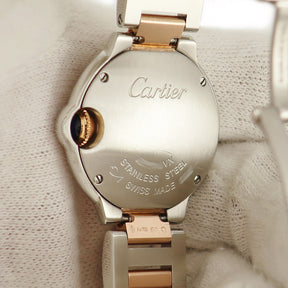 カルティエ Cartier バロンブルー 28mm WE902052 クオーツ レディース K18PG×SS コンビ 純正11Pダイヤ 青針