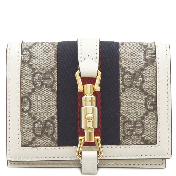 グッチ GUCCI ジャッキー 1961 カードケース ウォレット 645536 ベージュ×ホワイト GGスプリームキャンバス レザー 二つ折り財布 ゴールド金具 白 紺 赤