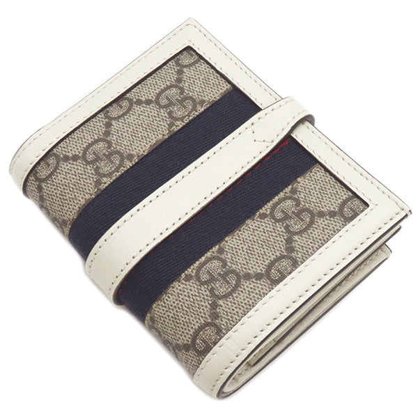 グッチ GUCCI ジャッキー 1961 カードケース ウォレット 645536 ベージュ×ホワイト GGスプリームキャンバス レザー 二つ折り財布 ゴールド金具 白 紺 赤