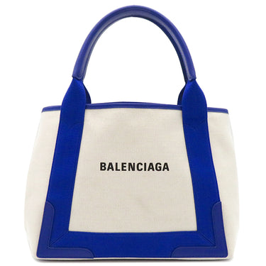 バレンシアガ BALENCIAGA ネイビーカバス NAVY CABAS S 339933 ベージュXブルー キャンバス レザー トートバッグ 青 ポーチ付き