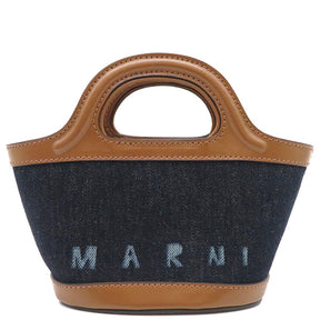 マルニ MARNI トロピカリア マイクロ ネイビーXブラウン デニム レザー 2WAYバッグ ゴールド金具