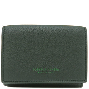 ボッテガヴェネタ BOTTEGA VENETA レザー 三つ折り財布 グリーン系 レザー 三つ折り財布 ゴールド金具 緑 コンパクトウォレット