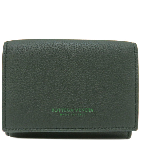 ボッテガヴェネタ BOTTEGA VENETA レザー 三つ折り財布 グリーン系 レザー 三つ折り財布 ゴールド金具 緑 コンパクトウォレット