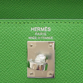 エルメス HERMES ケリー25 外縫い ヴェールユッカ ヴォーエプソン 2WAYバッグ シルバー金具 緑 ショルダー