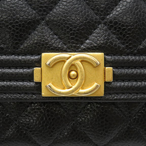 シャネル CHANEL ボーイシャネル コンパクト ウォレット A84432 ブラック キャビアスキン 三つ折り財布 ヴィンテージ金具 黒 ミニ財布