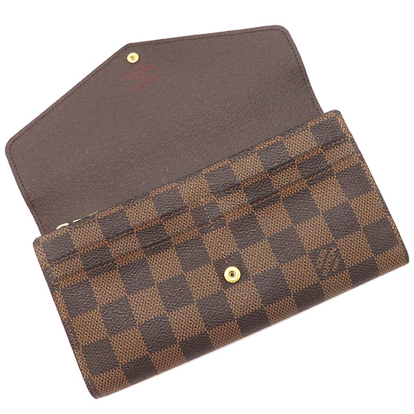 ルイヴィトン LOUIS VUITTON ポルトフォイユ サラ N63209 ダミエ ダミエキャンバス 長財布 ゴールド金具 茶 二つ折り財布