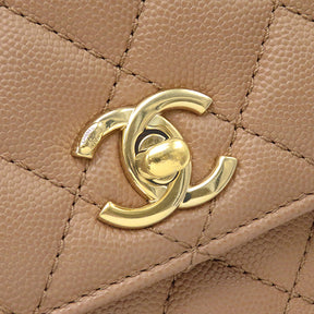 シャネル CHANEL トップハンドル フラップ バッグ A92990  ベージュ系 キャビアスキン 2WAYバッグ ゴールド金具 ココハンドル ピンクベージュ