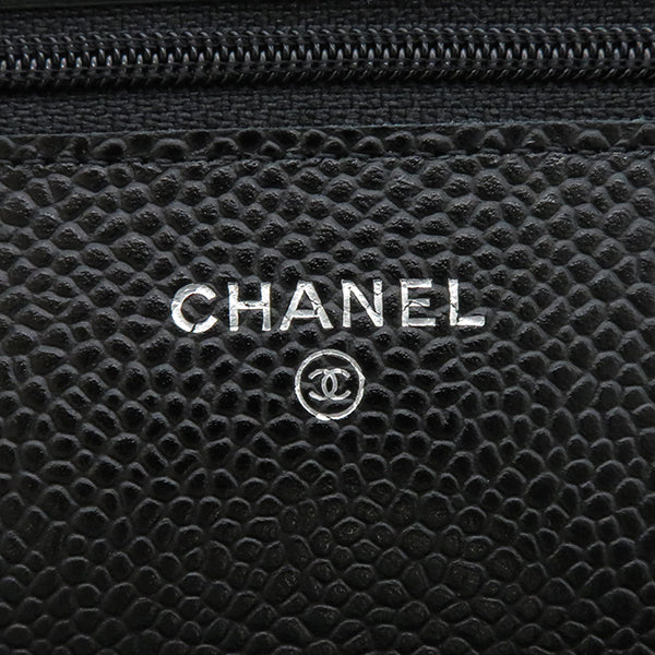 シャネル CHANEL クラシック チェーンウォレット AP0250 ブラック キャビアスキン チェーンウォレット シルバー金具 黒 斜め掛け