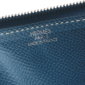 エルメス HERMES クラリス GM ブルータラサ ヴォーエプソン ポーチ シルバー金具 青