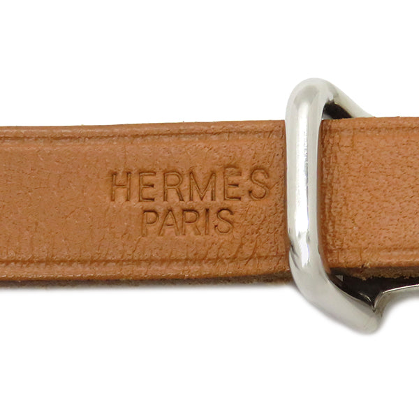 エルメス HERMES アピ 2  ブラウン レザー ブレスレット シルバー金具 茶 3連