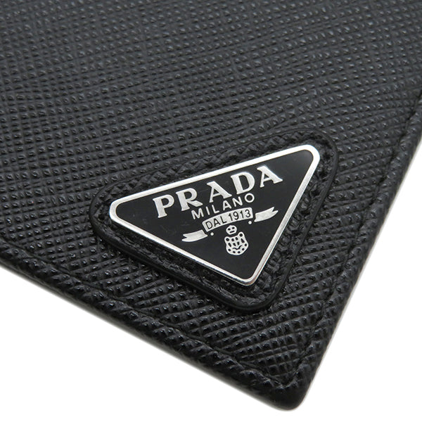 プラダ PRADA マネークリップ付財布 2MN077 ブラック レザー 二つ折り財布 シルバー金具 黒 三角プレート サフィアーノトライアングル