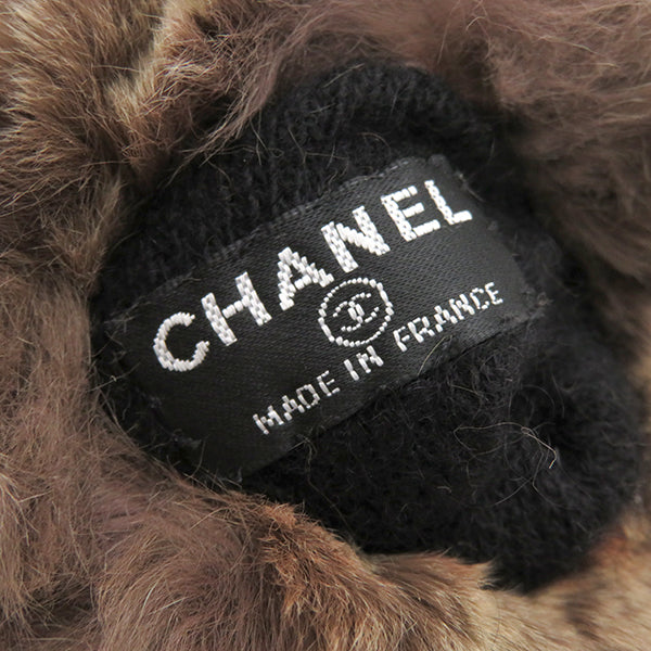 シャネル CHANEL マトラッセ ファー グローブ ブラック レザー カシミヤ ＃7 1/2 手袋 シルバー金具 黒 茶