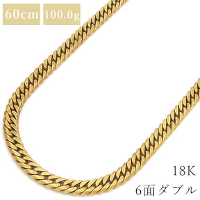 喜平 KIHEI K18 18金 60cm 100.0g 6面 ダブル イエローゴールド K18YG ネックレス ※ショッピングローン対応していません。