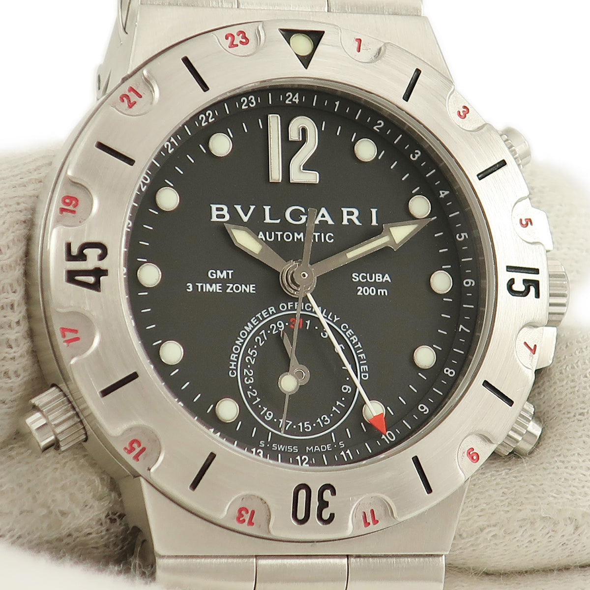 ブルガリ BVLGARI ディアゴノ スクーバー GMT SD38SGMT 自動巻き メンズ 黒 ルミノバ夜光 3タイムゾーン ポインターデ