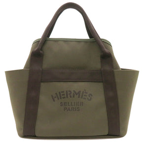 エルメス HERMES サックドパンサージュ グルーム カーキ×オレンジ コットン ポリウレタン ポリアミド 2WAYバッグ シルバー金具 ショルダー トート