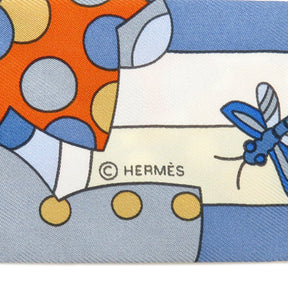 エルメス HERMES ツイリー ブルージーン×オレンジ シルク スカーフ 【LES MURMURES DE LA FORET/森のささやき】