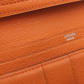 エルメス HERMES ベアンスフレ オレンジ シェーブル 長財布 シルバー金具 二つ折り財布