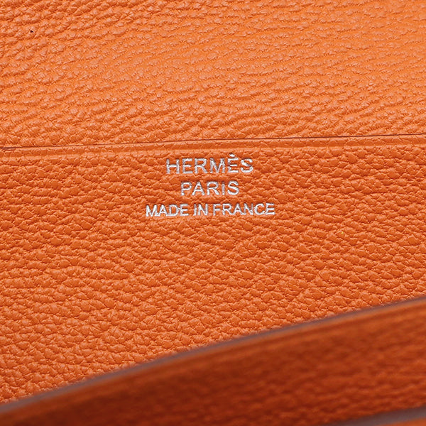 エルメス HERMES ベアンスフレ オレンジ シェーブル 長財布 シルバー金具 二つ折り財布