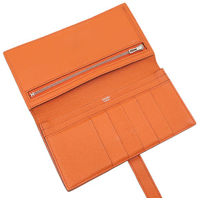 エルメス HERMES ベアンスフレ オレンジ シェーブル 長財布 シルバー金具 二つ折り財布