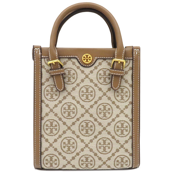 トリーバーチ TORY BURCH Tモノグラム ジャカード ミニトート ブラウン×ベージュ カーフレザー ジャガード 2WAYバッグ ゴールド金具 ミニバッグ ハンドバッグ ショルダー