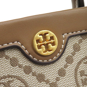 トリーバーチ TORY BURCH Tモノグラム ジャカード ミニトート ブラウン×ベージュ カーフレザー ジャガード 2WAYバッグ ゴールド金具 ミニバッグ ハンドバッグ ショルダー