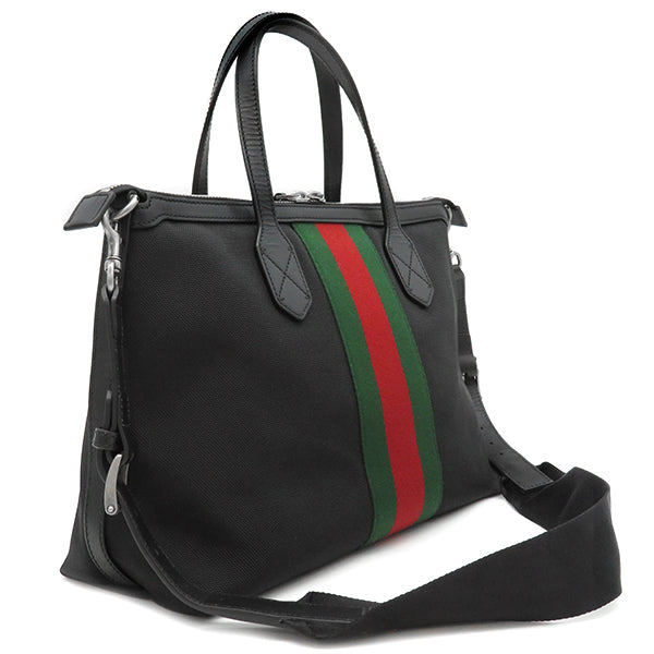 グッチ GUCCI シェリーライン トート 630923 ブラック キャンバス レザー 2WAYバッグ シルバー金具 黒 緑 赤 ウェビングライン  アウトレット品