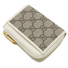 グッチ GUCCI ホースビット 1955 カードケースウォレット 644459 ベージュ×ホワイト レザー GGスプリームキャンバス コインケース ゴールド金具 白 L字ファスナー 小銭入れ