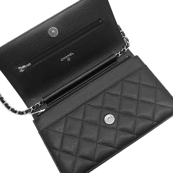 シャネル CHANEL マトラッセ チェーンウォレット AP0250 ブラック キャビアスキン チェーンウォレット シルバー金具 黒