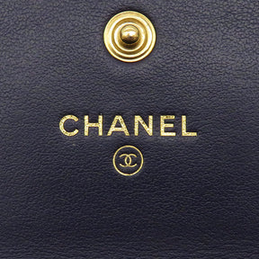 シャネル CHANEL ロング フラップ ウォレット  AP0955 ネイビー ラムスキン 長財布 ゴールド金具 紺 青 CCマーク