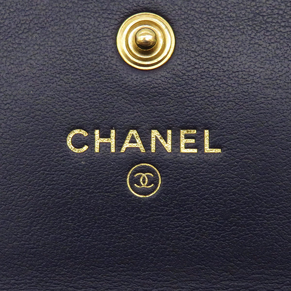 シャネル CHANEL ロング フラップ ウォレット  AP0955 ネイビー ラムスキン 長財布 ゴールド金具 紺 青 CCマーク