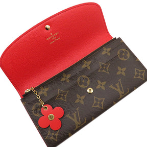 ルイヴィトン LOUIS VUITTON ポルトフォイユ エミリー M62941 モノグラム×ポピーレッド モノグラムキャンバス 長財布 ゴールド金具 赤 フラワーチャーム 二つ折り