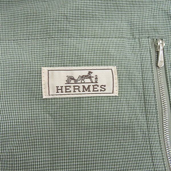 エルメス HERMES チェック 半袖 カーキ系 コットン 13205 ブルゾン シルバー金具 アウター ジャケット シャツ