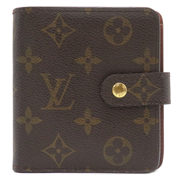 ルイヴィトン LOUIS VUITTON コンパクトジップ M61667 モノグラム モノグラムキャンバス 二つ折り財布 ゴールド金具 茶